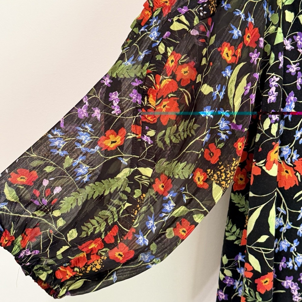 Maeve Anthropologie Jacquin Top XL Floral Popover 3/4 Sleeve Tie Neck Party - Picture 5 of 9